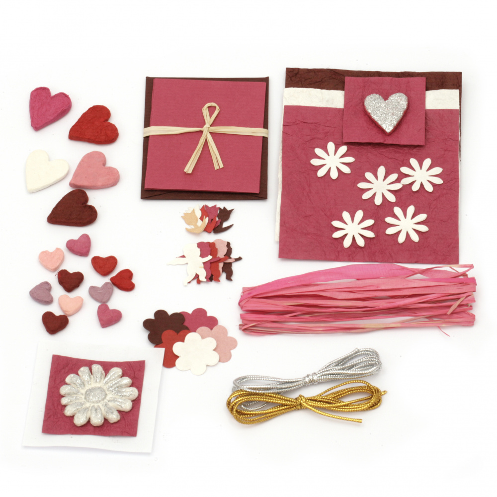 URSUS Set for Scrapbook Albums Sweetheart, abaca paper 2 sheets, 30.5x30.5 cm, assorted colors, handmade elements and mix of decorative materials