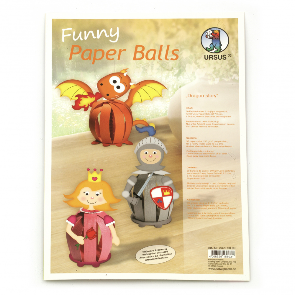 URSUS Funny Paper Balls Dragon Story, 210 g 80 mm, 6 pieces colorful figures