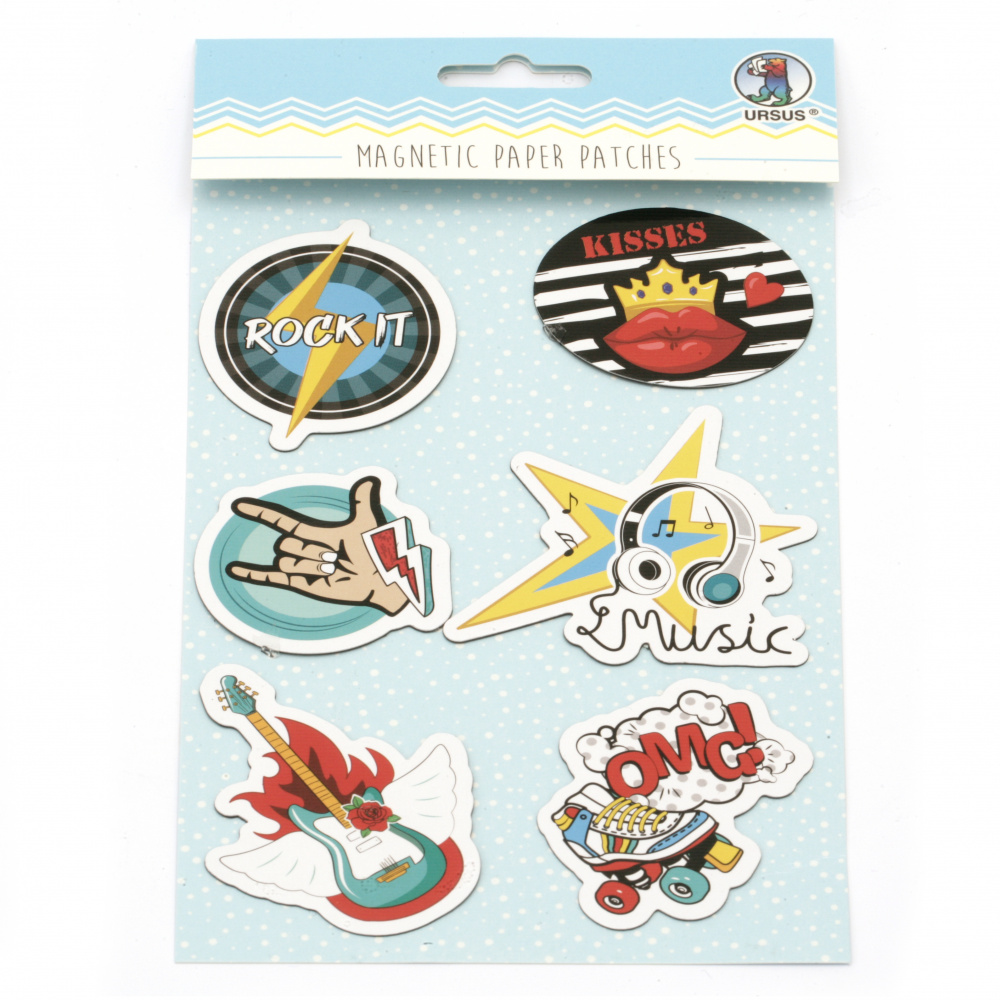 URSUS Magnetic Paper Patches ROCKSTAR, 6 Different Designs 3.5-7.5x3-8.5 cm, 6 pieces for Decoration and Marking