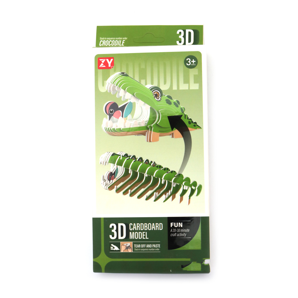 Figurină crocodil 3D din carton, de asamblat – kit craft educativ pentru copii, proiecte școlare și iubitori de DIY și modelism