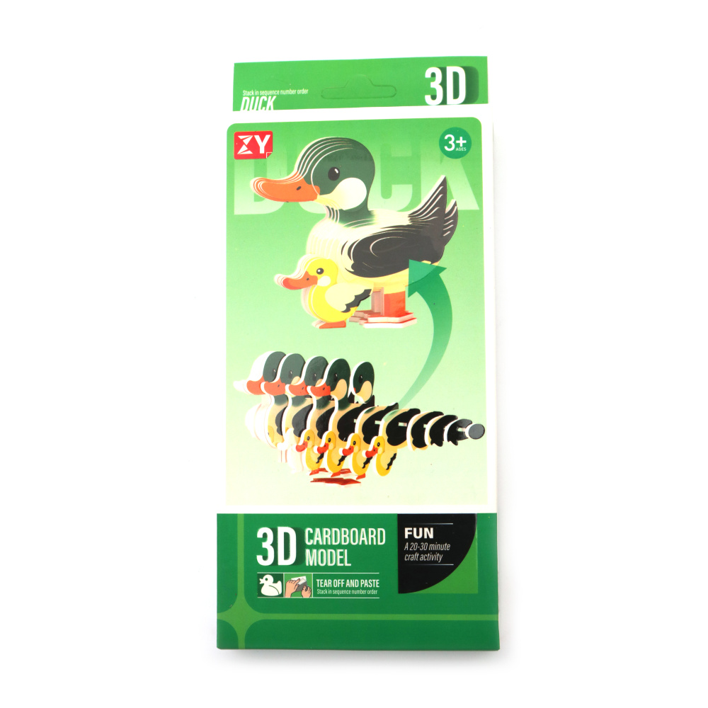 Figurină 3D din carton Rață & Rățușcă de asamblat – Kit creativ educativ pentru copii, activități de familie și proiecte DIY, hobby și lucru manual