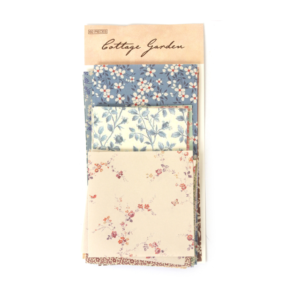 Enchanting "Cottage Garden" Scrapbooking Decorative Paper Set – Blue Floral, 60 Sheets, Beautiful Craft Paper