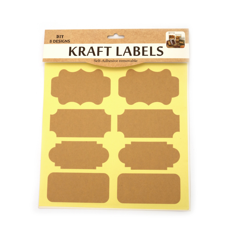 Self-Adhesive Kraft Labels 10x4.5~6.3 cm, Various Shapes - 8 pieces