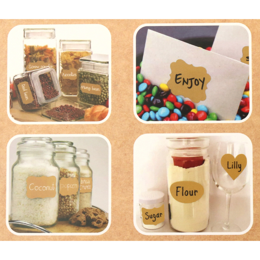Self-Adhesive Kraft Labels 10x4.5~6.3 cm, Various Shapes - 8 pieces