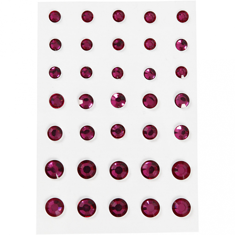 Αυτοκόλλητες ακρυλικές πέτρες από 6 mm 8 mm και 10 mm ροζ -35 κομμάτια