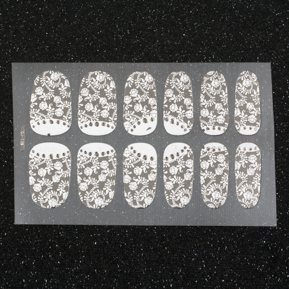 Nail art stickers white with crystals