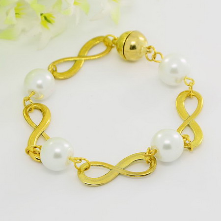 Bracelet metal color gold glass beads magnetic clasp infinity 175 mm