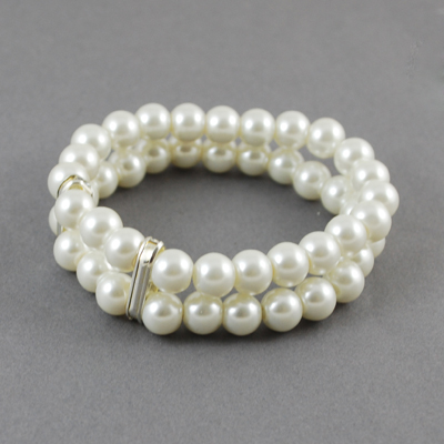 Bracelet glass beads 8 mm crystals 50 mm white