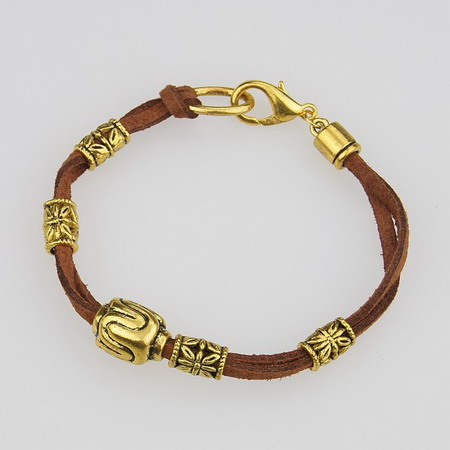 Bracelet Tibetan style suede brown ,metal color gold 190 mm 