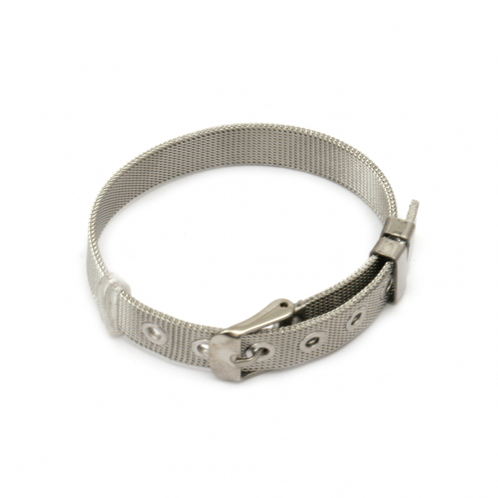 Stainless Steel Bracelet/Watch Base, 210x10 mm, Silver Color