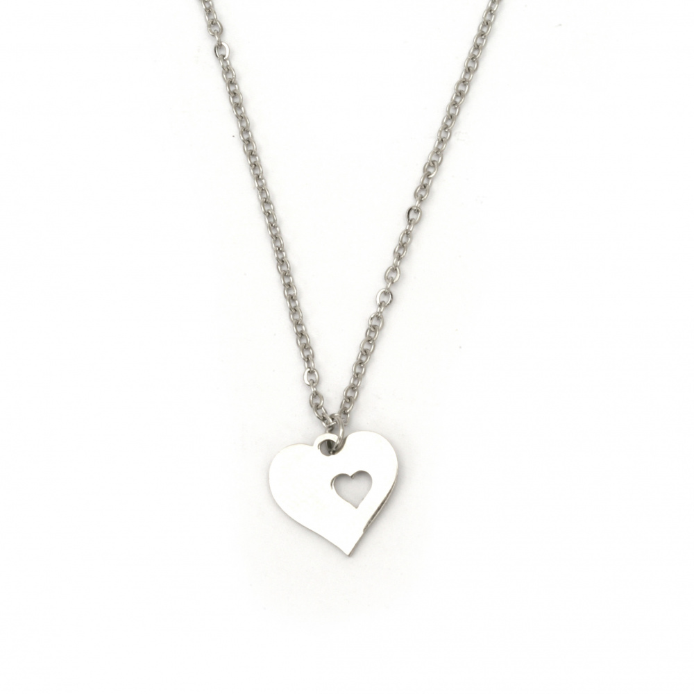 Steel chain 304 stainless 40 cm with pendant heart steel 12.5x12.5x1 mm