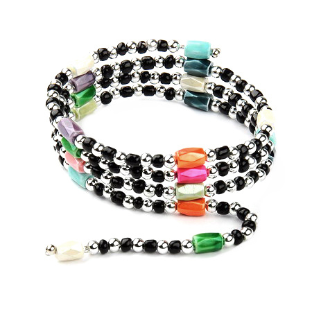 Necklace bracelet glass beads plastic HEMATIT magnetic -73 cm