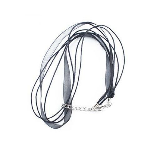 Necklace ribbon Organza cotton cord 3 rows black