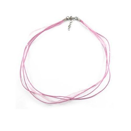 Necklace ribbon organza cotton cord 3 rows pink