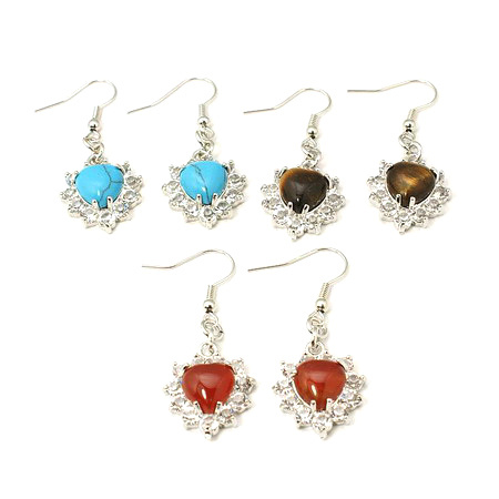 Earrings metal natural stone crystals 44x18 mm colored