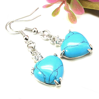 Earrings metal natural stone Turquoise 45x15 mm