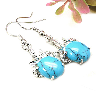 Earrings metal natural stone Turquoise 40x14 mm