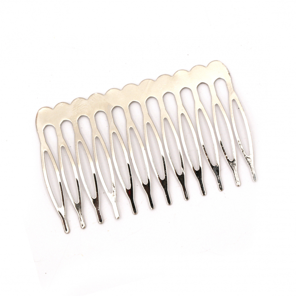 Metal Hair Comb, 64x39x1 mm, Silver color