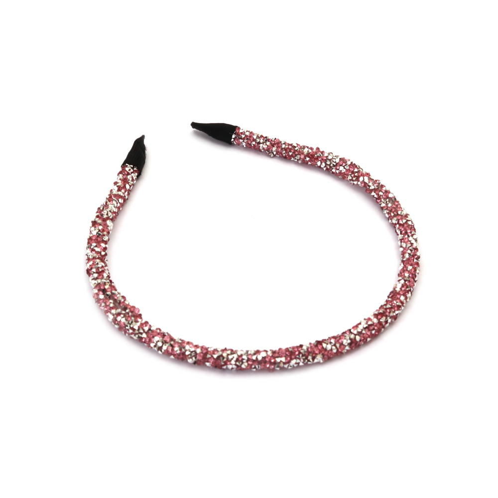 Hairband made of Metal with Crystals, 6 mm, Color: Pink. Hair Accessories for Women and Girls