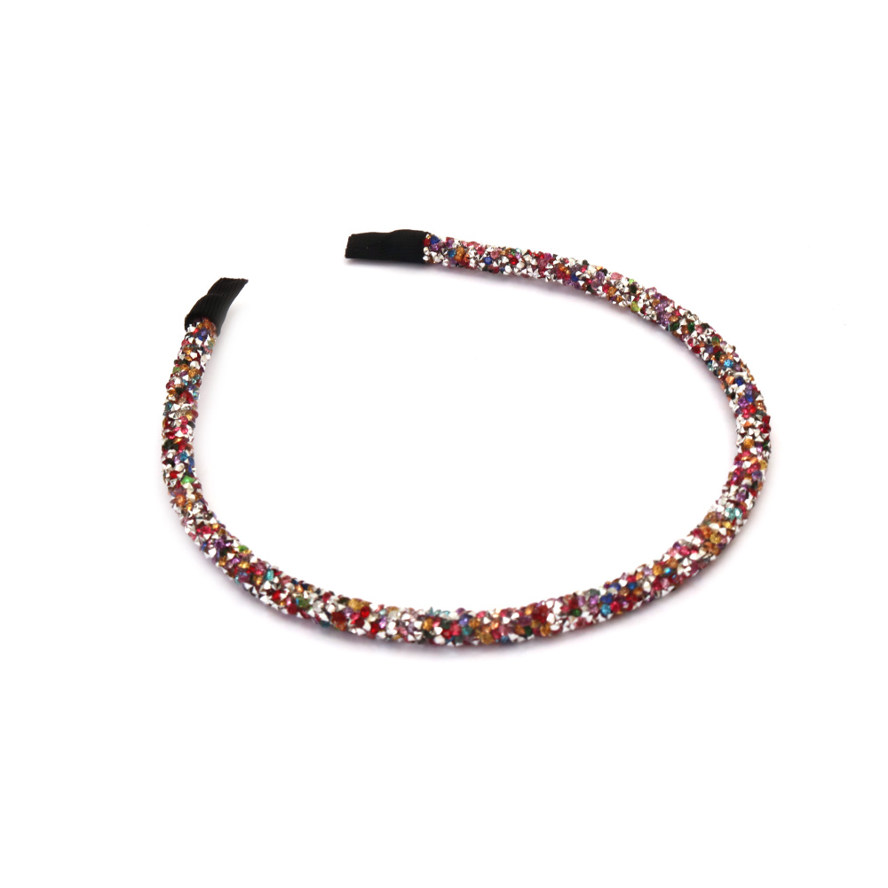 Multi-colored Hairband with Crystals, with metal base, 6 mm, Sparkling headband, Hair Accessories for Women