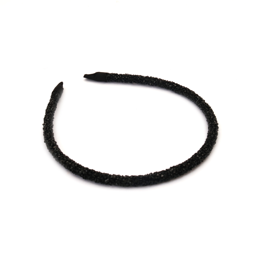 Black Diadem Hairband with Crystals, with metal base, 6 mm, Hair Accessories for Women and Girls