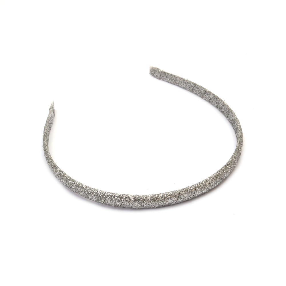Plastic Hairband with Silver brocade, 10 mm, Sparkly Hair Accessories for Women and Girls