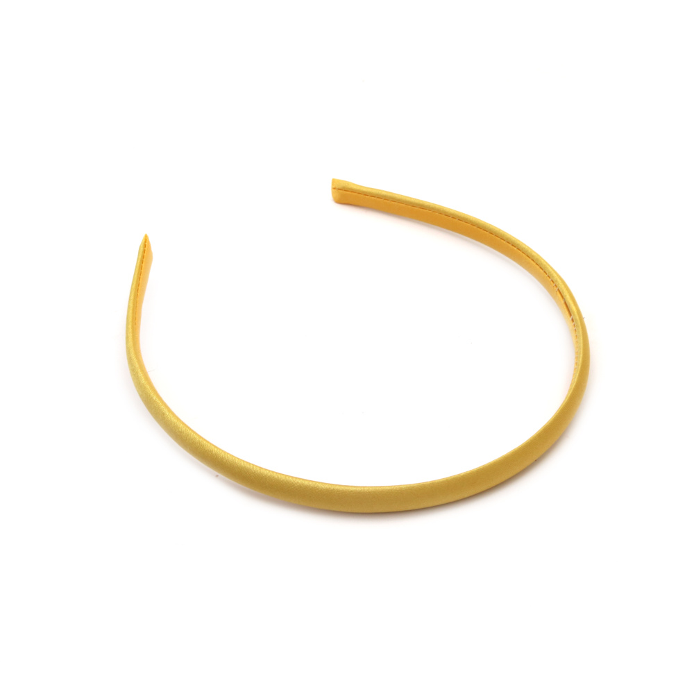 Plastic Hairband with Yellow Textile Cover, Headband Alice Band Type, 10 mm, Hair Accessory for Girls and Women