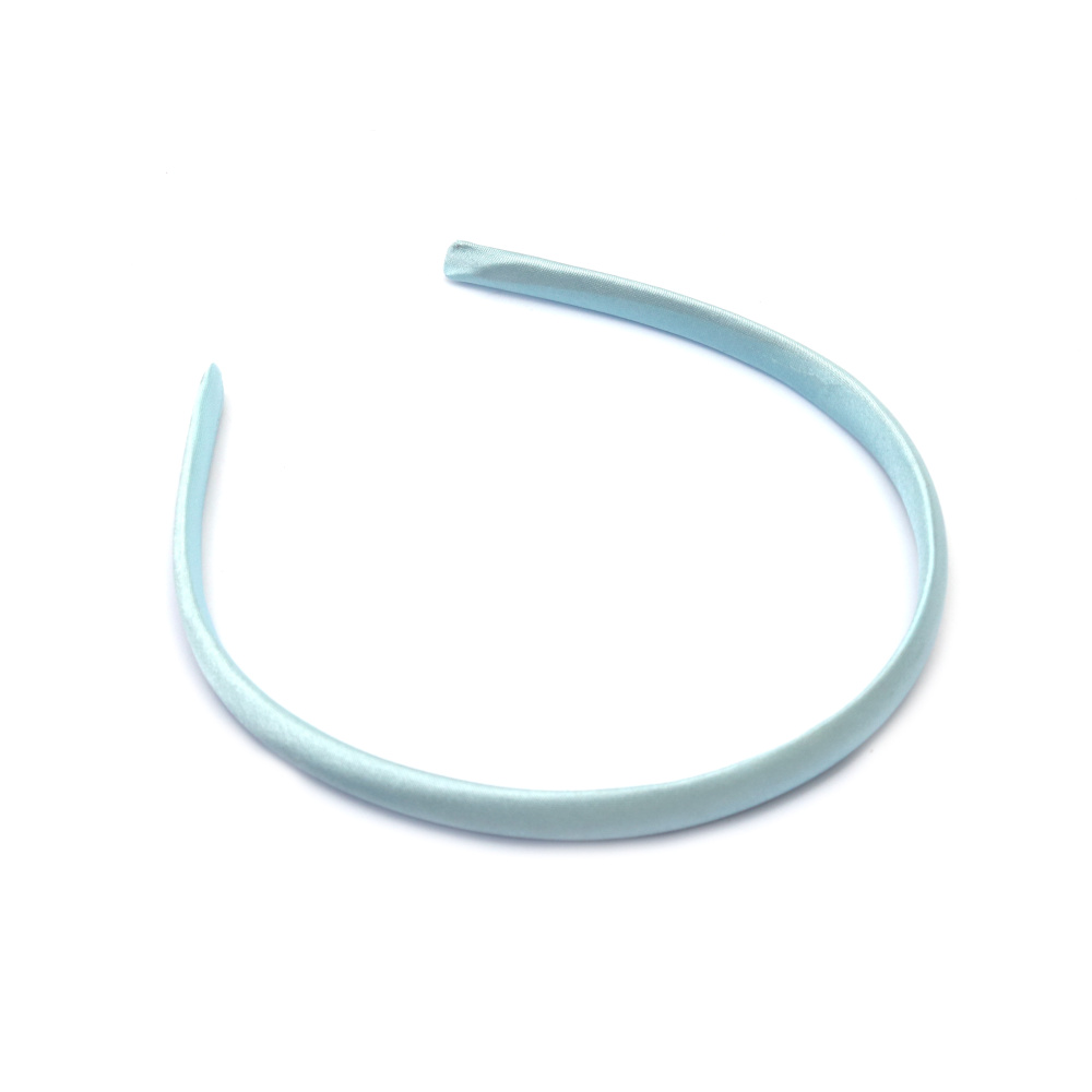 Plastic Hairband with Light Blue Textile Fabric Cover, 10 mm, Headband Accessory for Women and Girls