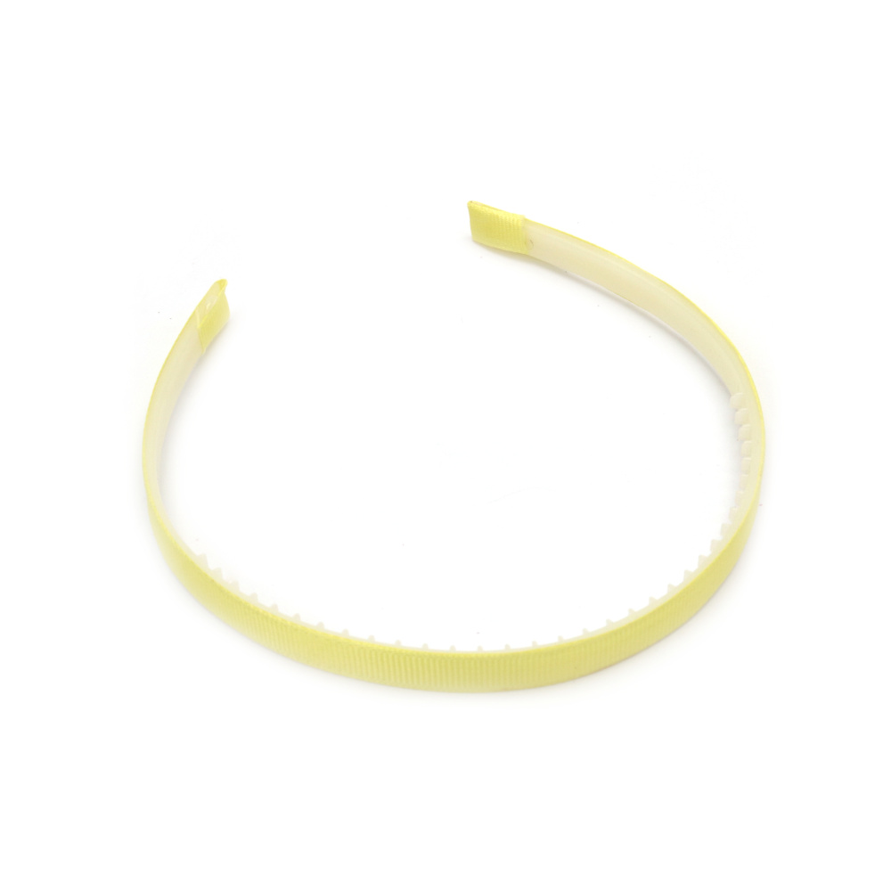 Plastic Hairband with Yellow Textile, 10 mm, Yellow Toothed Headband, Accessory for Women and Girls