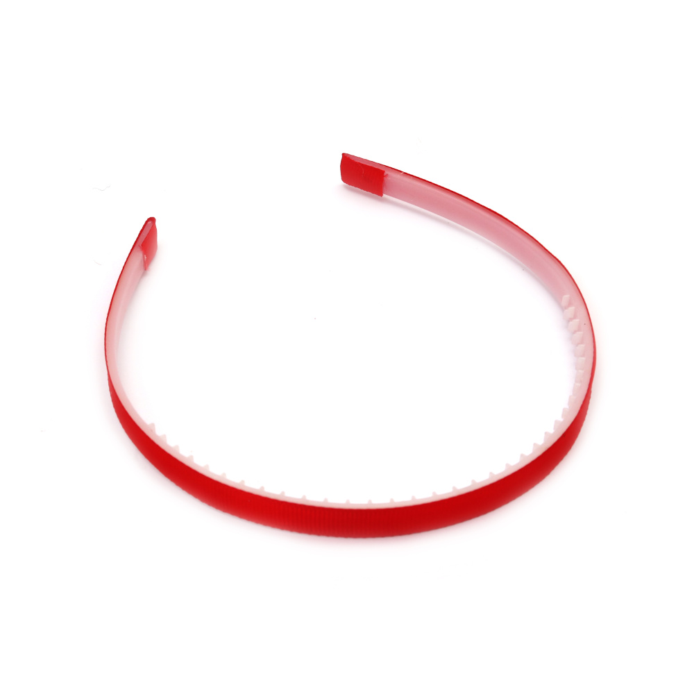 Plastic Hairband with Textile - Red Fabric, 10 mm, Slightly Toothed Headband , Accessories for Women and Girls