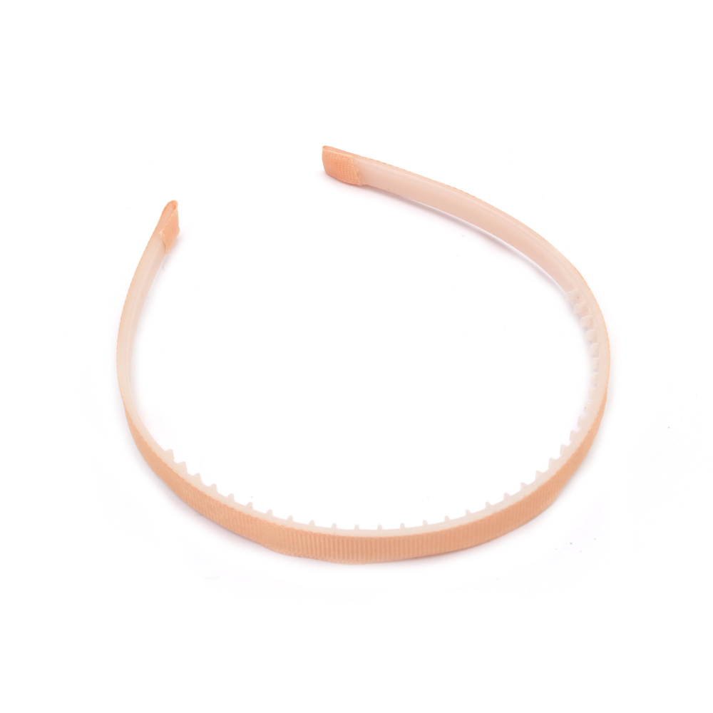 Plastic Headband Alice Band with Textile, 10 mm, Color Peach, Toothed Hair Accessory for Women and Girls