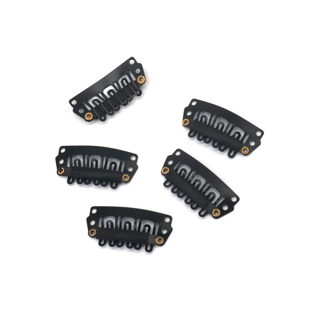 Μεταλλικά πιαστράκια για extensions μαλλιών 14x28 mm μαύρα - 10 τεμάχια