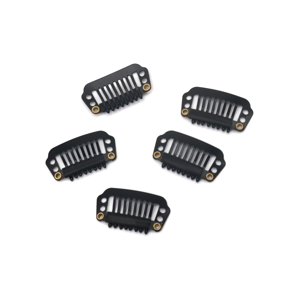 Μεταλλικά πιαστράκια για extensions μαλλιών 16x28 mm μαύρα - 10 τεμάχια