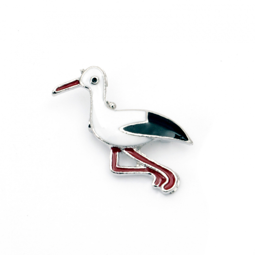 Brooch metal with paint 25x20 mm color silver stork - 12 pieces