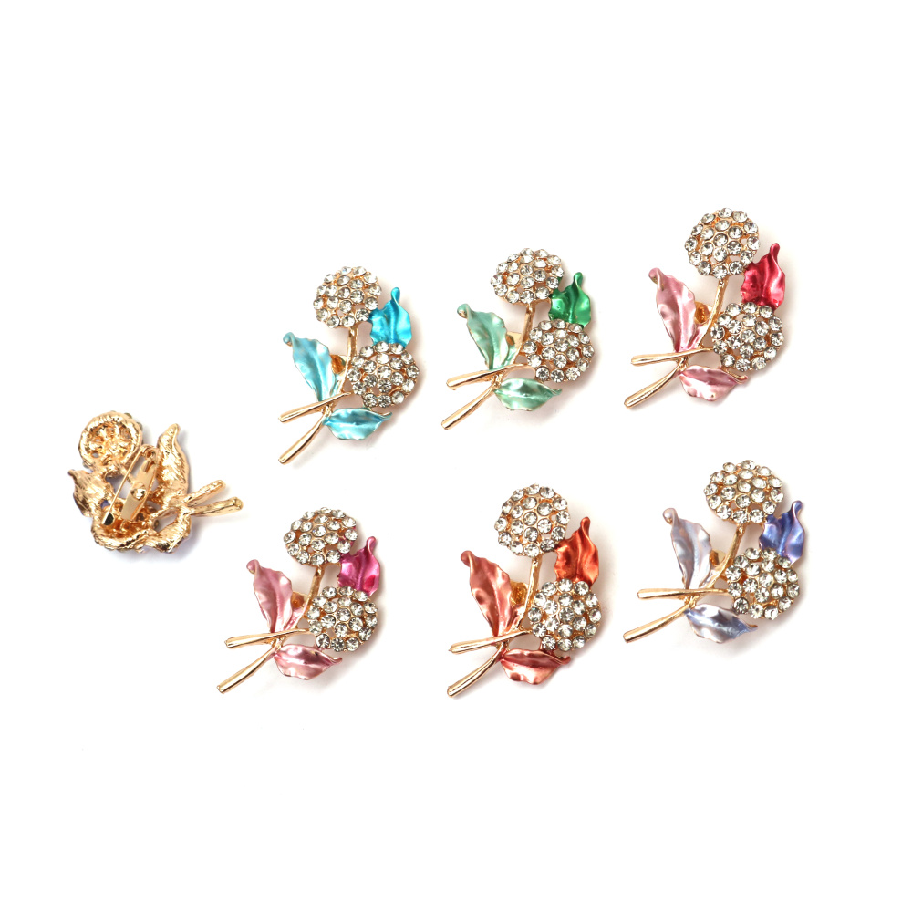 Broșă metalică cu cristale și vopsea 30x45 mm – modele mixte, culoare aurie, accent strălucitor pentru ținute moderne și idei de cadou