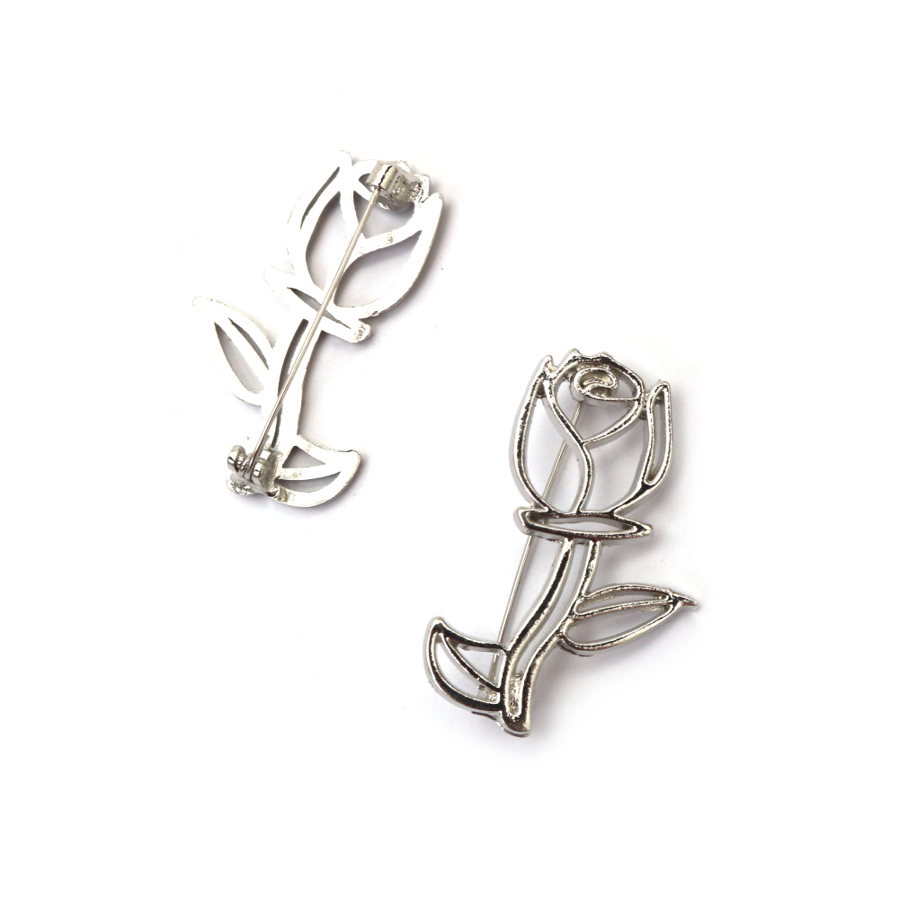 Broșă Trandafir din Metal 25x45 mm – Culoare Argintiu, Perfectă pentru Ținute Stilate, Bijuterii Romantice și Cadouri Inspirate