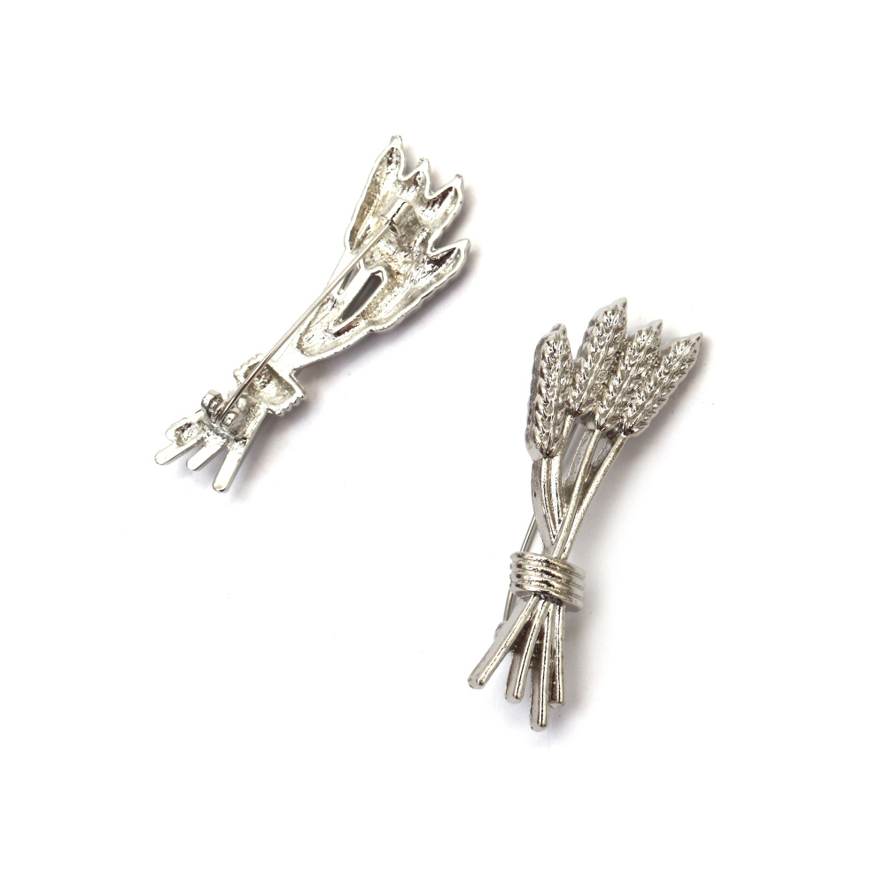 Broșă metalică grațioasă cu spic de grâu 18x50 mm – culoare argintie, ideală pentru ținute elegante, bijuterii handmade inspirate de natură și cadouri simbolice