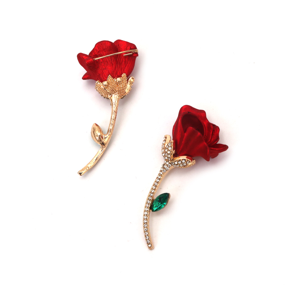 Elegant Metal Rose Brooch 25x60 mm – Gold Color with Sparkling Crystals, Perfect for Sophisticated Outfits, Evening Looks & Gift Ideas