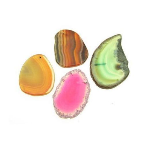 Pandantiv agate din piatră naturală forme și culori asortate 28 ~ 43x40 ~ 55 mm