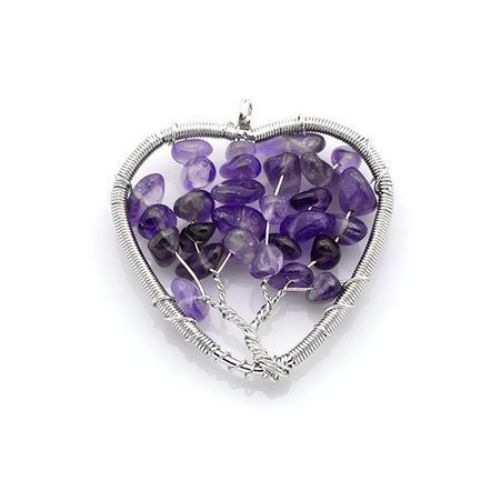 Amethyst natural stone pendant and metal 48 ~ 51x48 ~ 49x6 ~ 8 mm