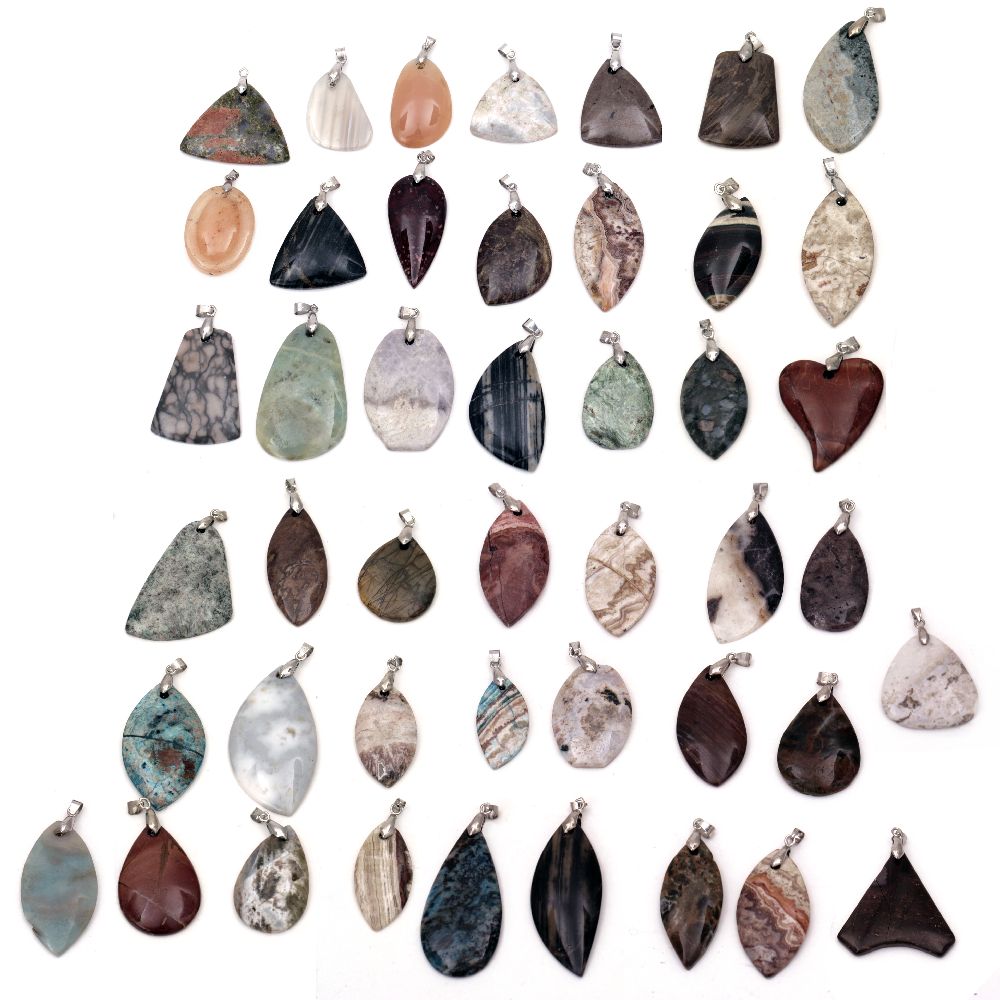 Semi-precious stone charm 30 x 40 x 5-40 x 60 x 7 mm