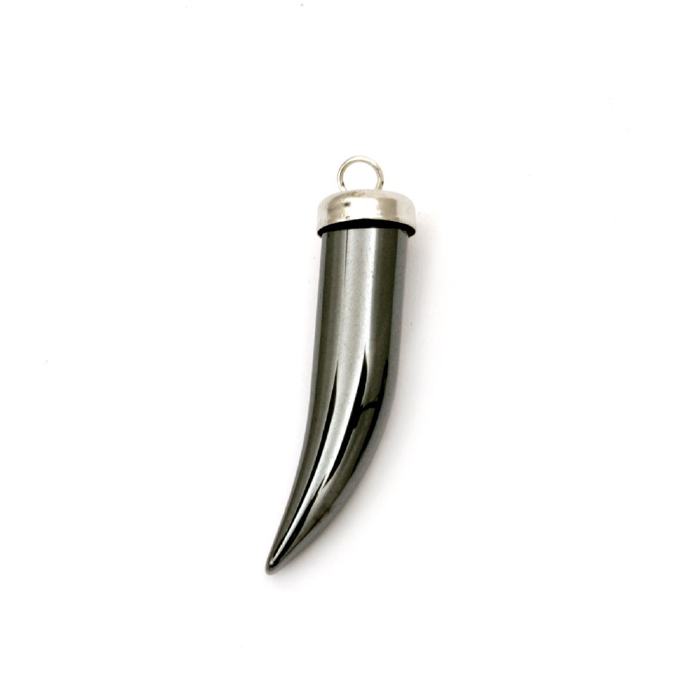 Pendant natural stone HEMATITE non-magnetic horn 37x8x8 mm hole 2.5 mm
