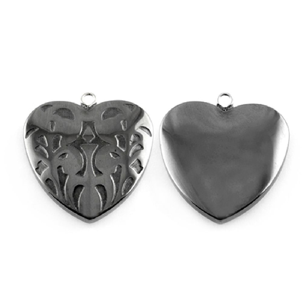 Pendant natural stone HEMATITE non-magnetic class A heart 25x25x7 mm hole 1 mm