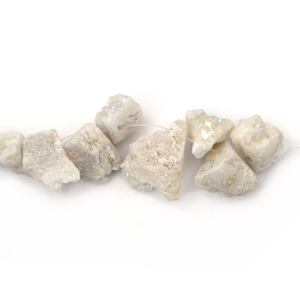 Мънисто естествен камък АХАТ друза галванизиран оцветен бял 22~37x14~17x17~21 мм дупка 1.5 мм -1 брой