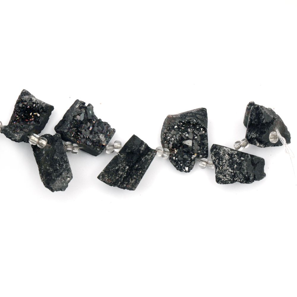 Мънисто естествен камък АХАТ друза галванизиран оцветен черен 22~37x14~17x17~21 мм дупка 1.5 мм -1 брой