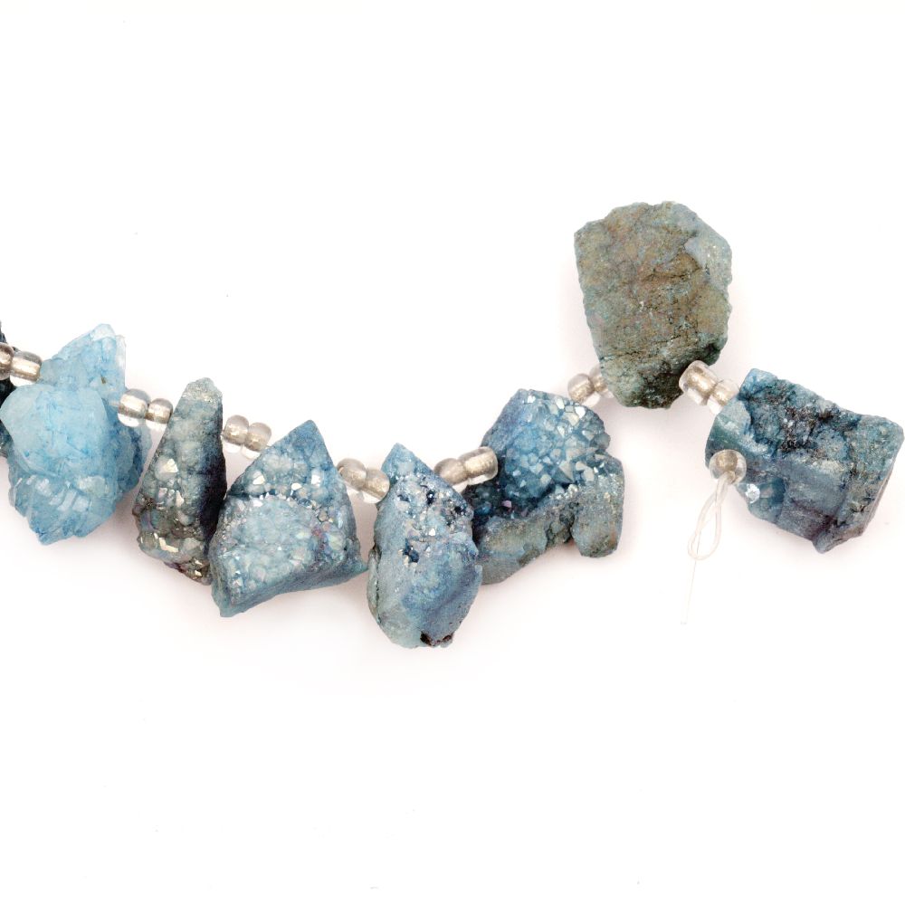 Natural Druzy Nugget Agate Bead, Electroplated, Dyed, Blue 22 ~ 37x14 ~ 17x17 ~ 21mm Hole 1.5mm -1 piece