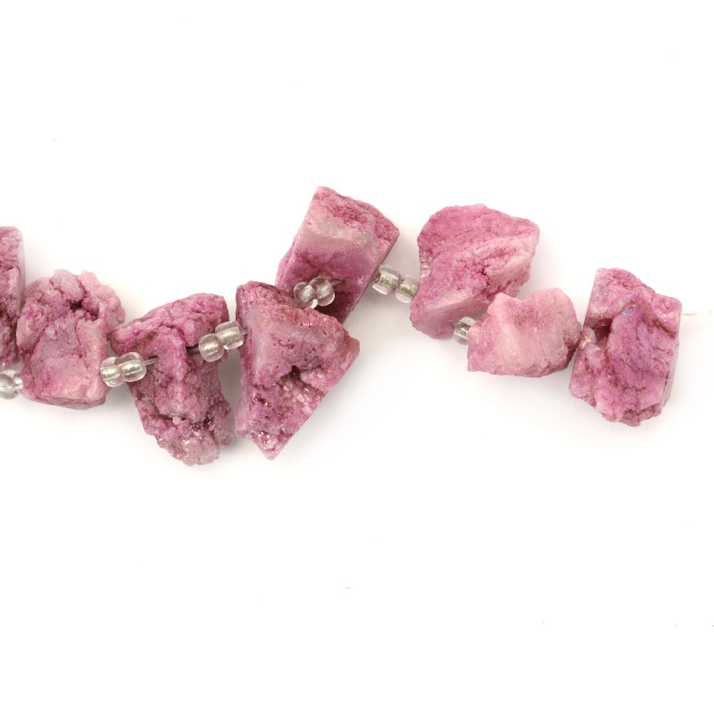 Natural Druzy Nugget Agate Bead, Electroplated, Dyed, Pink 22 ~ 37x14 ~ 17x17 ~ 21mm Hole 1.5mm -1 piece
