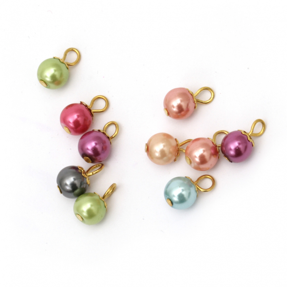 Pearl pendant round 8 mm hole 2 mm assorted color - 10 pieces