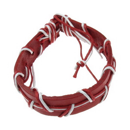 Мартеница гривна от кожа с памучен шнур цвят бял и червен 12 броя