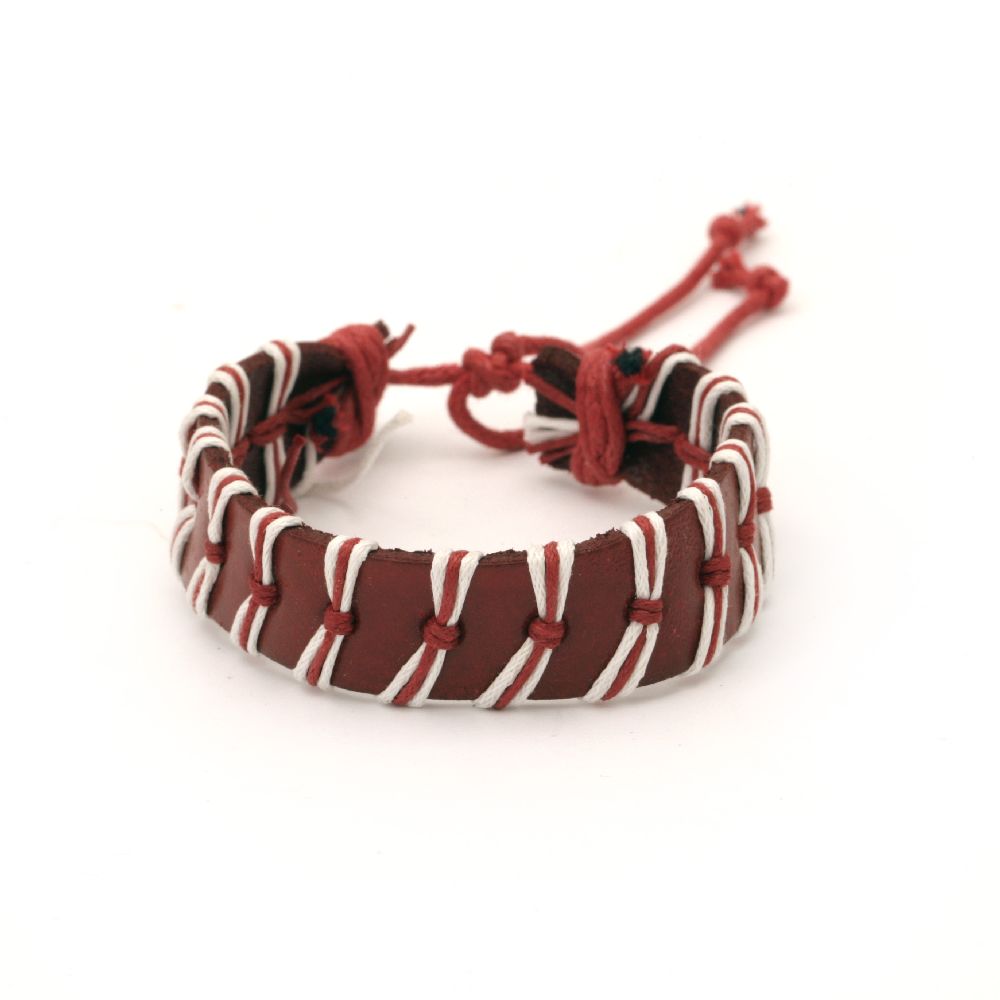 Мартеница гривна от естествена кожа с памучен шнур цвят бял и червен 12 броя